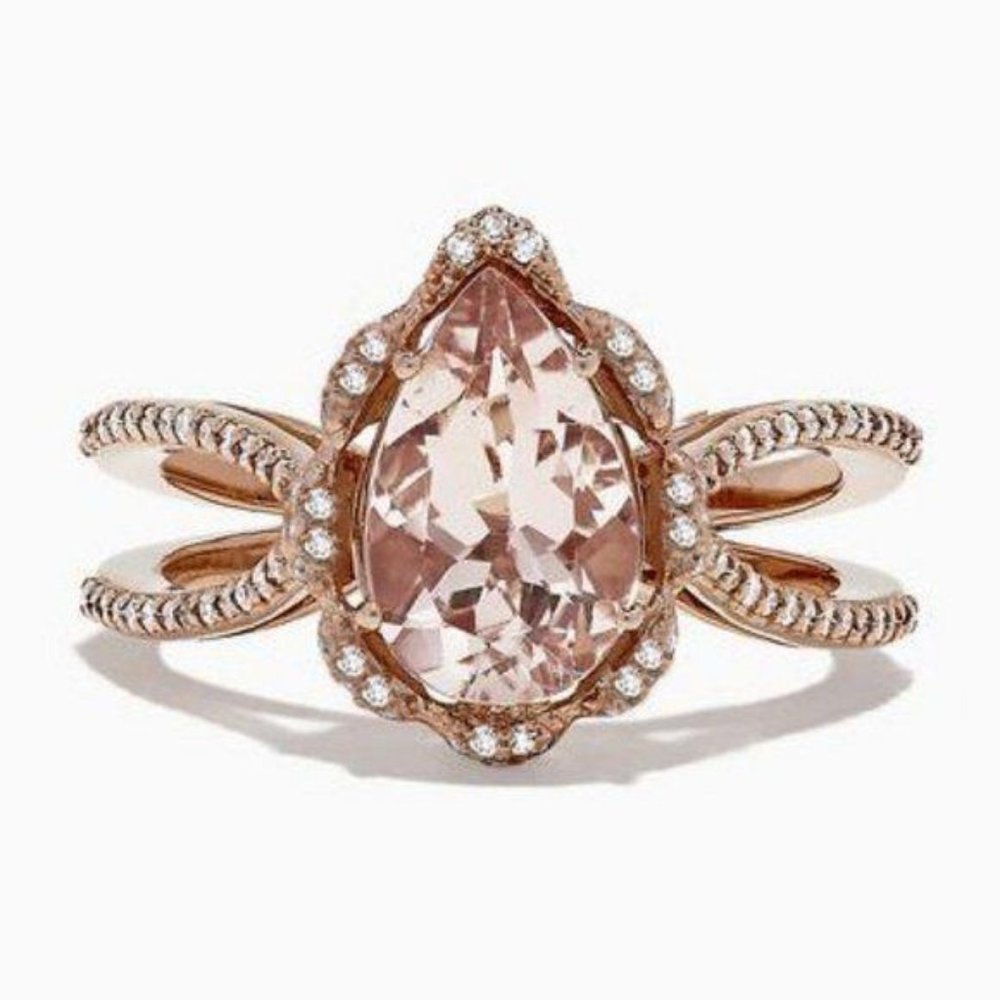 NEW 18K Rose Gold Morganite Diamond Teardrop Ring - Picture 5 of 6